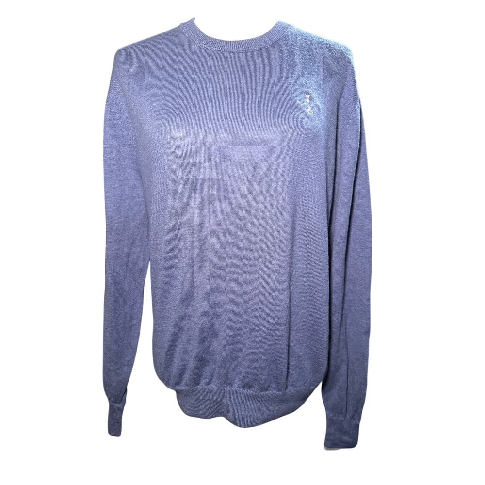 Greyson Wool Linen Crewneck Sweater, Blue Gray, Embroidered Logo, Men's Medium